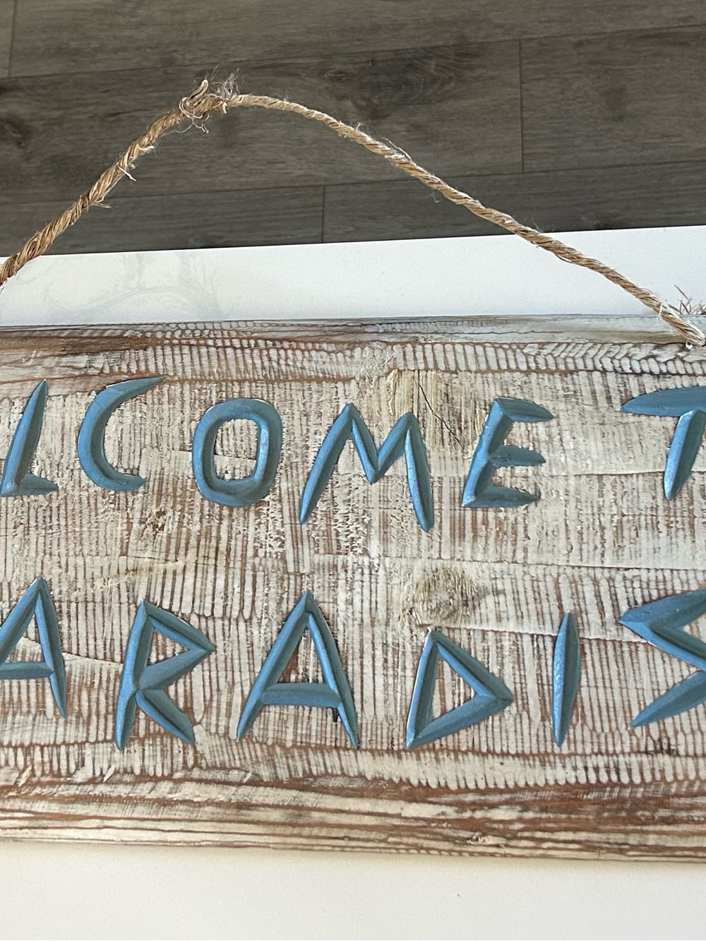 Rustic Blue 'Welcome to Paradise' Wood Hanging Sign - Home Accents